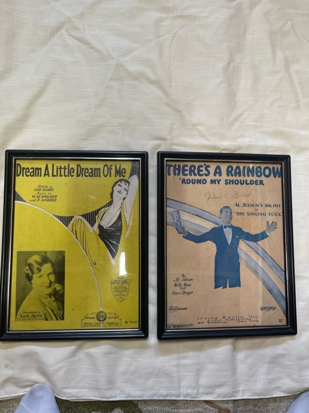 Vintage Framed Sheet Music Art - Yellow & Tan Set